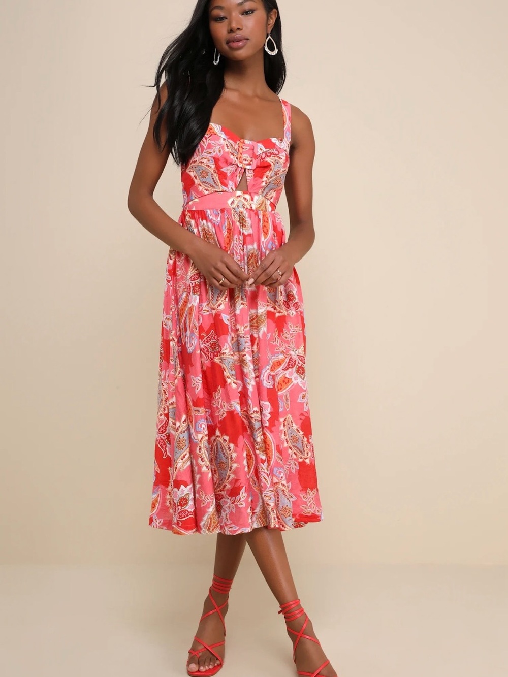 LULUS Impeccable Aura a pink Paisley Cutout Buckle Midi Dress - Brand New!
